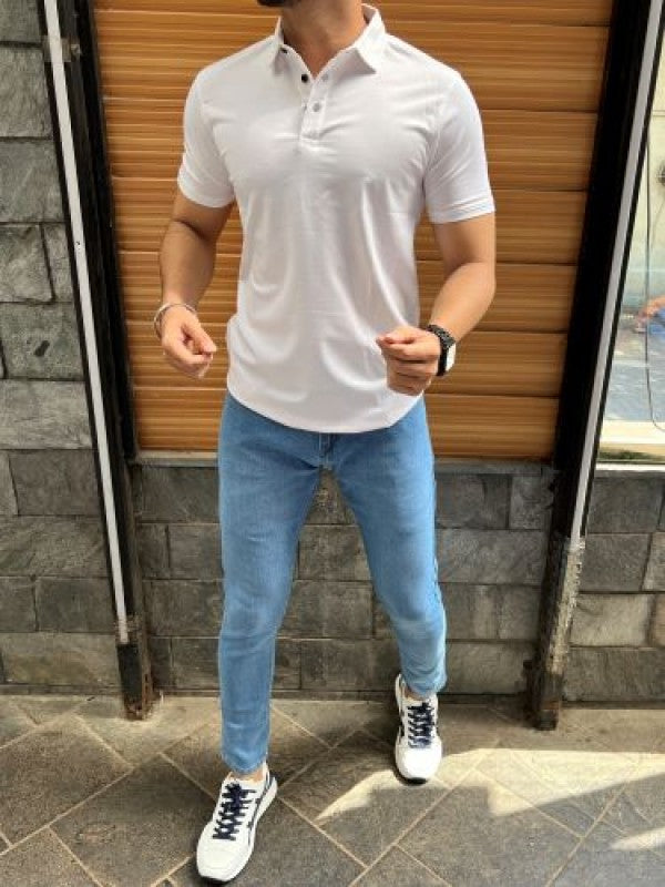 Tensil soft Stretchable White Collar Tshirt