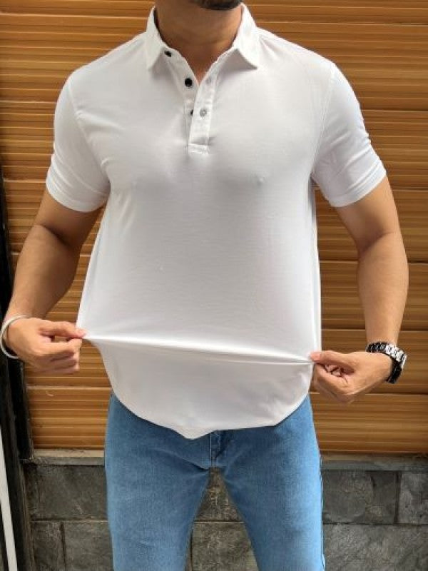 Tensil soft Stretchable White Collar Tshirt