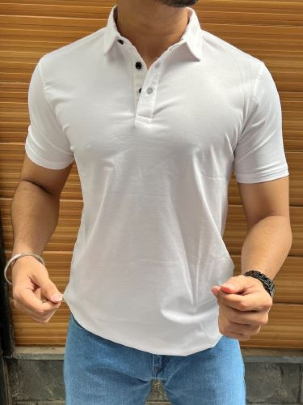Tensil soft Stretchable White Collar Tshirt