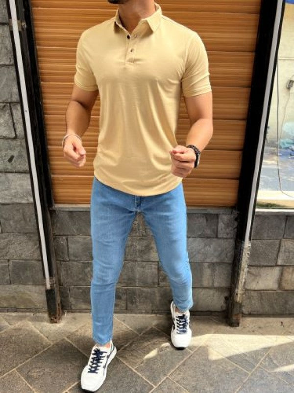 Tensil soft Stretchable Cream Collar Tshirt