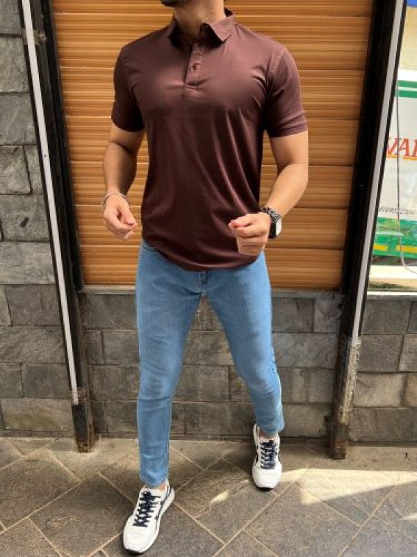 Tensil soft Stretchable Brown Collar Tshirt