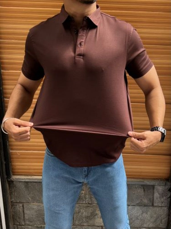 Tensil soft Stretchable Brown Collar Tshirt