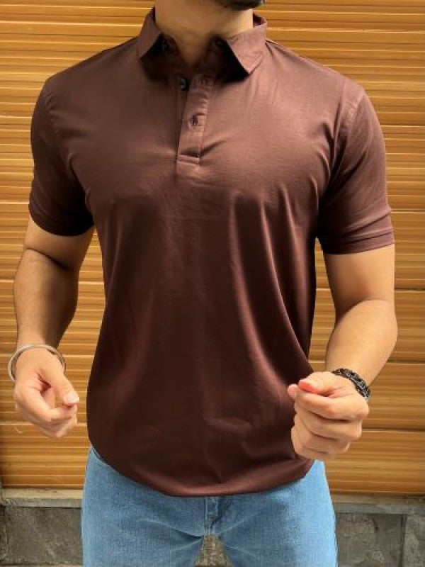Tensil soft Stretchable Brown Collar Tshirt