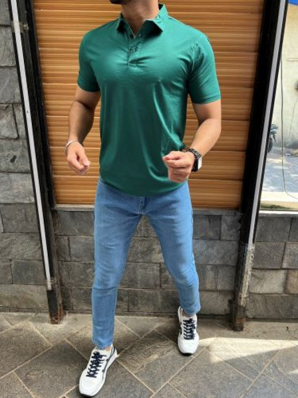 Tensil soft Stretchable Green Collar Tshirt