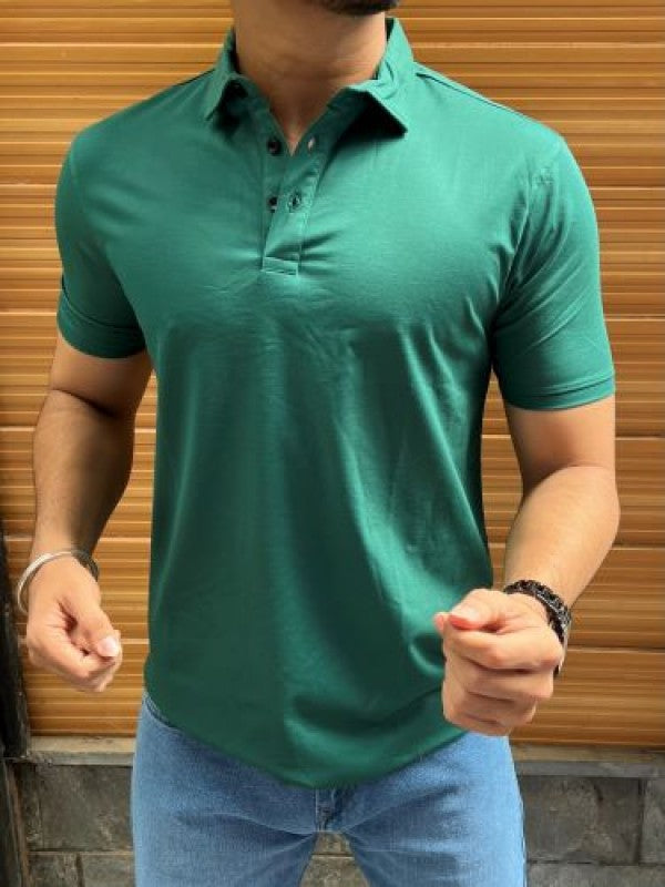 Tensil soft Stretchable Green Collar Tshirt