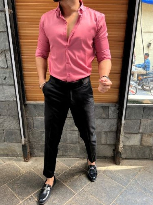 Stretchable Cotton Satin Peach Fullsleeve Shirt