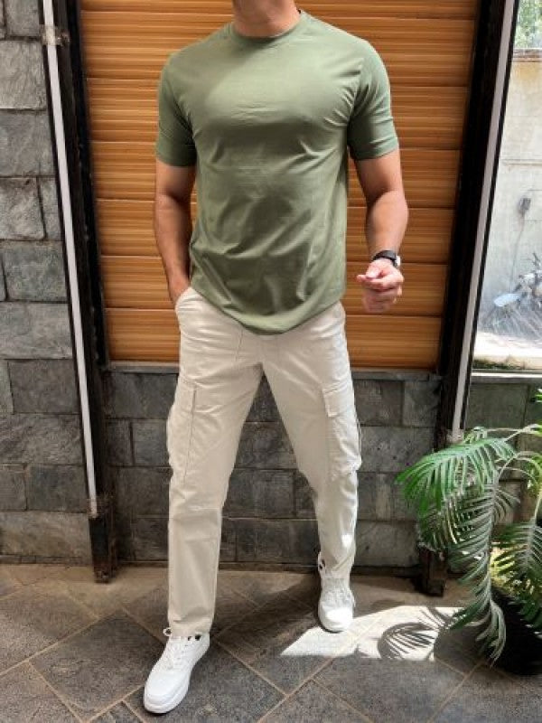 Cotton Lycra Plain Green Half T shirt