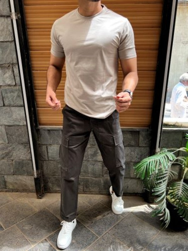 Cotton Lycra Plain Cream Half T shirt