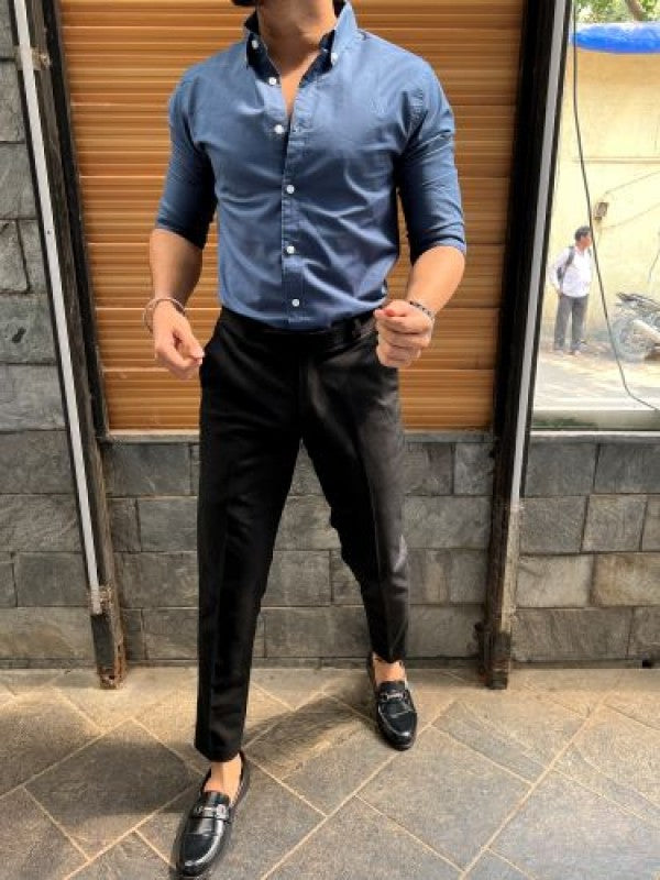 Oxford Down Button Stretchable Blue Shirt