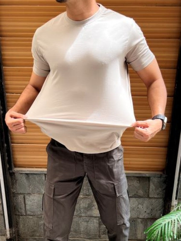 Cotton Lycra Plain Cream Half T shirt