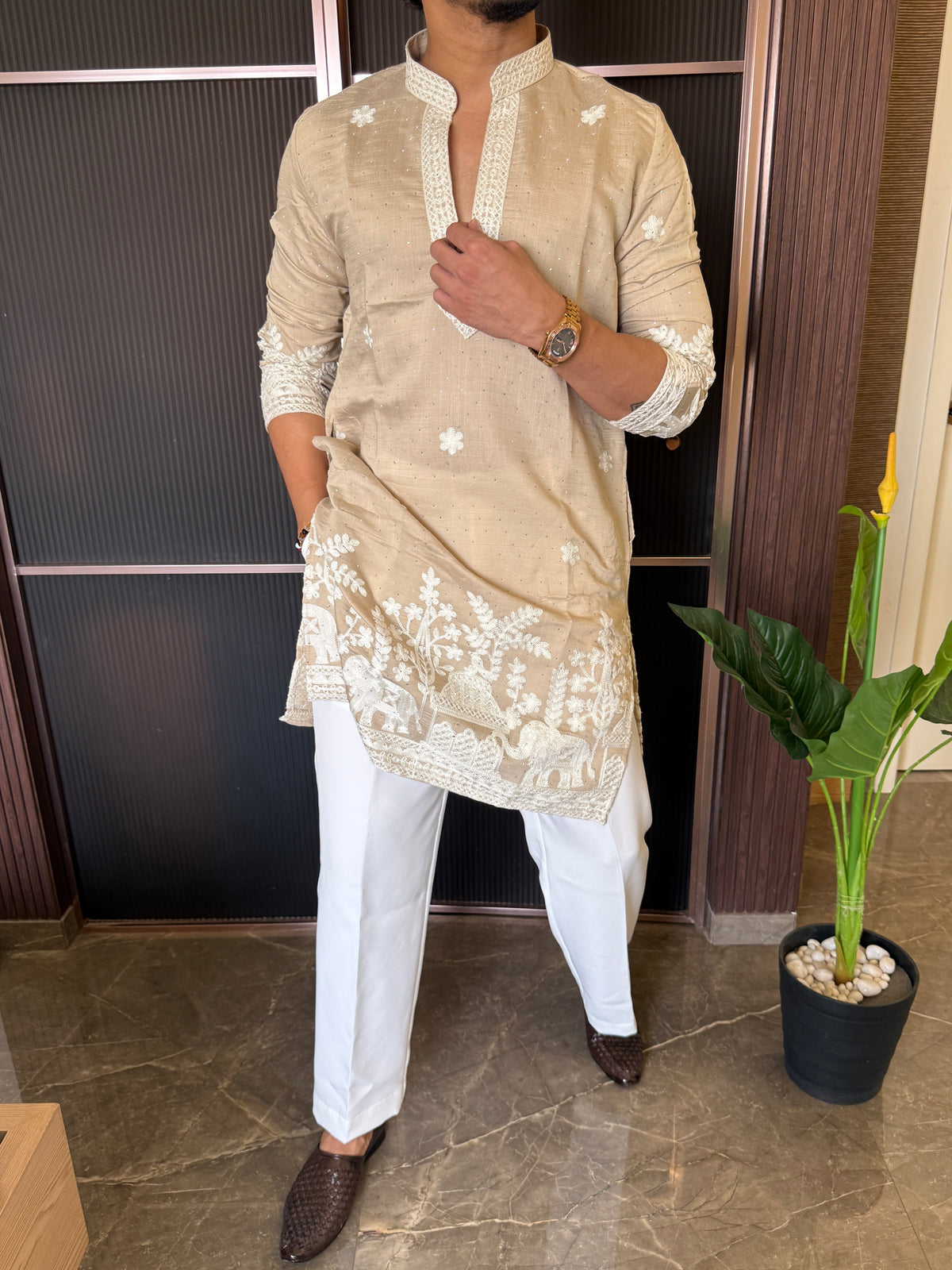 Premium Diwali Navy Kurta Beige