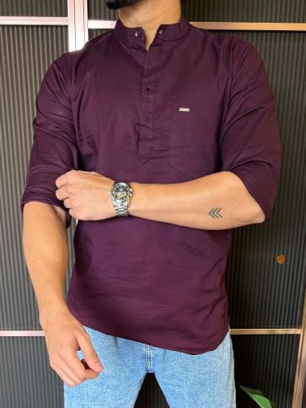 Slub Linen Wine Kurta