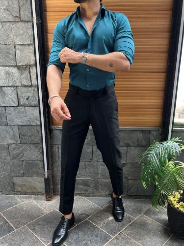 Pure Satin Turq Fullsleeves  Shirt