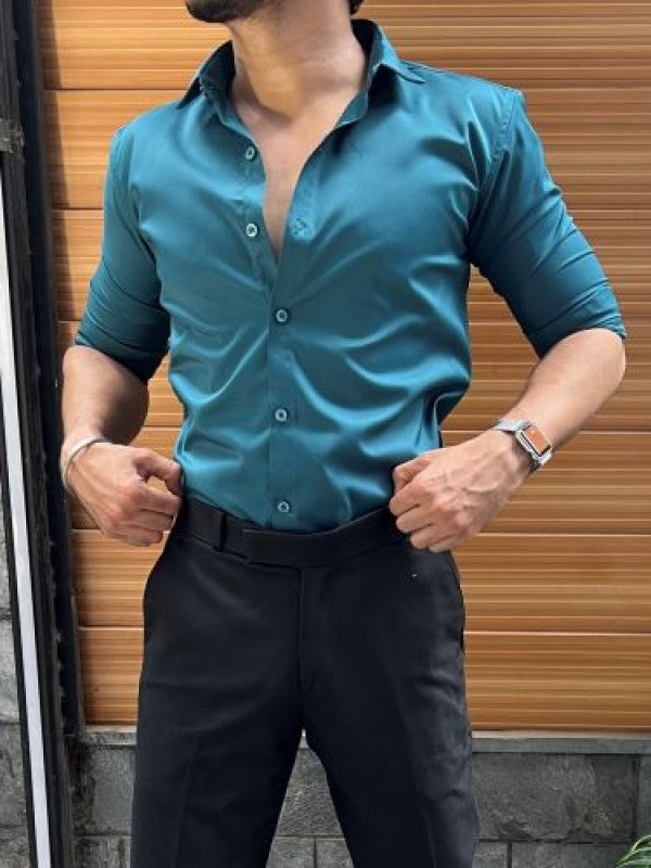 Pure Satin Turq Fullsleeves  Shirt