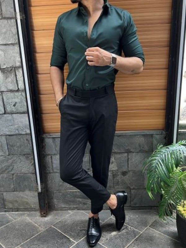 Pure Satin Green Fullsleeves  Shirt