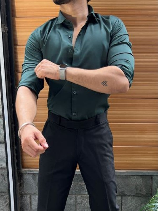 Pure Satin Green Fullsleeves  Shirt