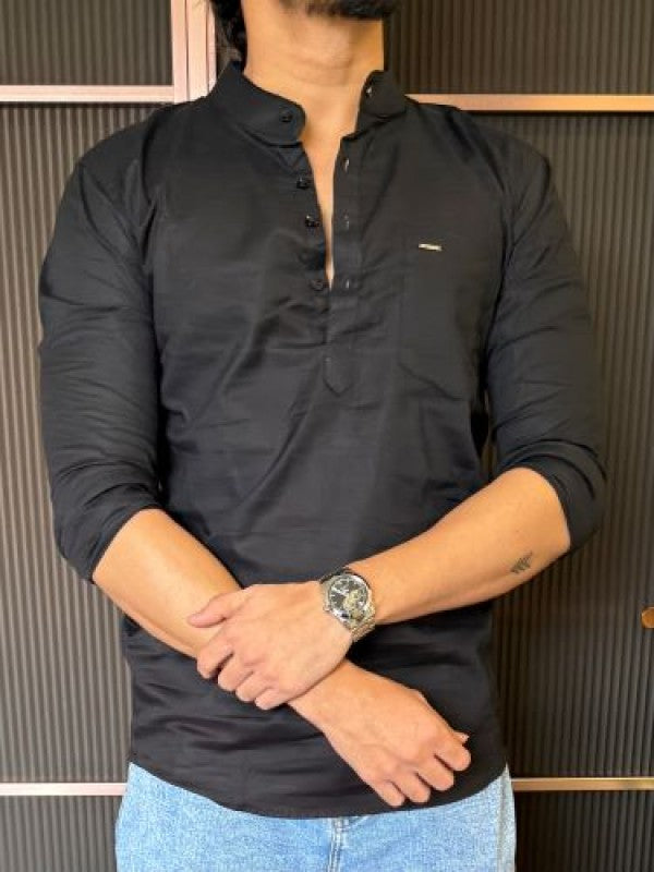 Slub Linen  Black Short Kurta