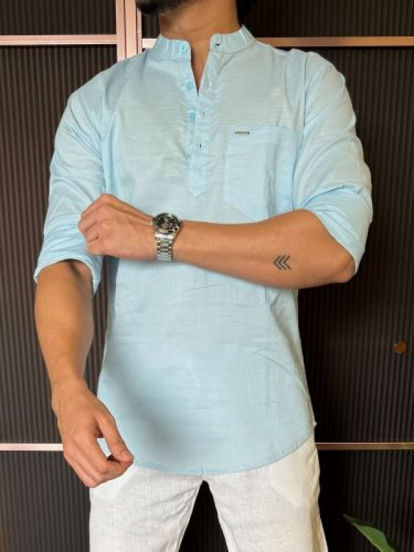 Slub Linen  Sky Short Kurta