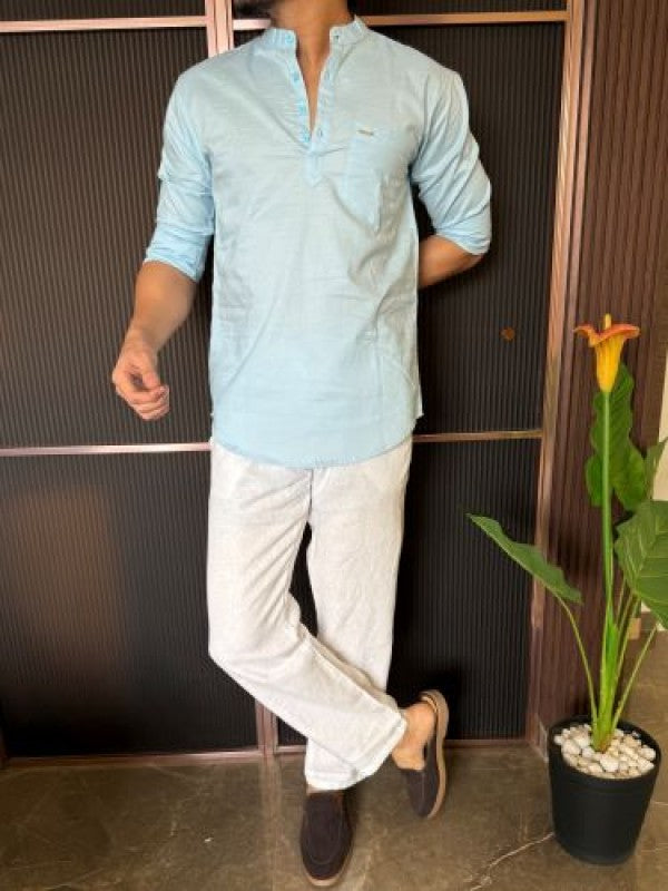 Slub Linen  Sky Short Kurta
