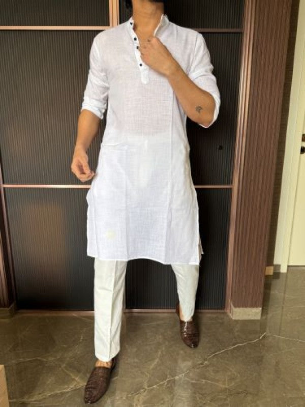 Linen Full Length White Kurta