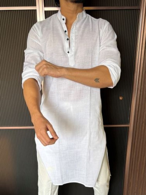 Linen Full Length White Kurta
