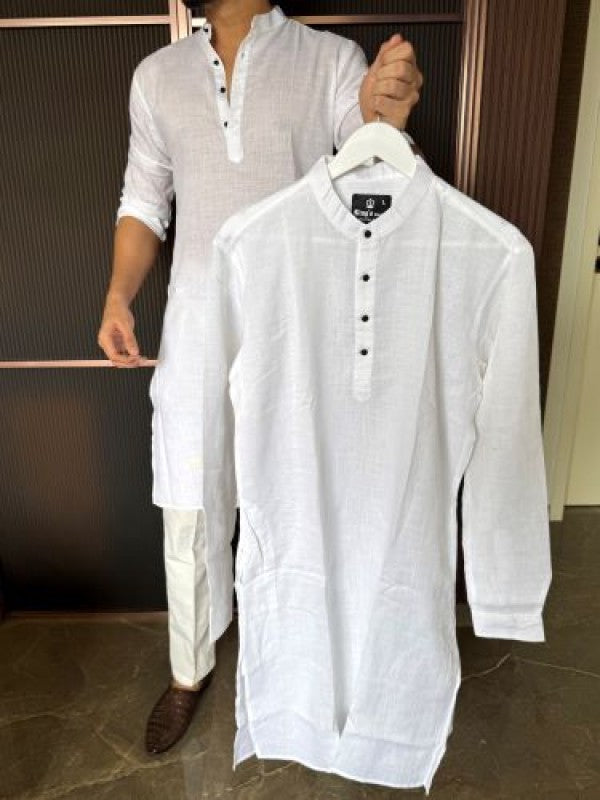 Linen Full Length White Kurta