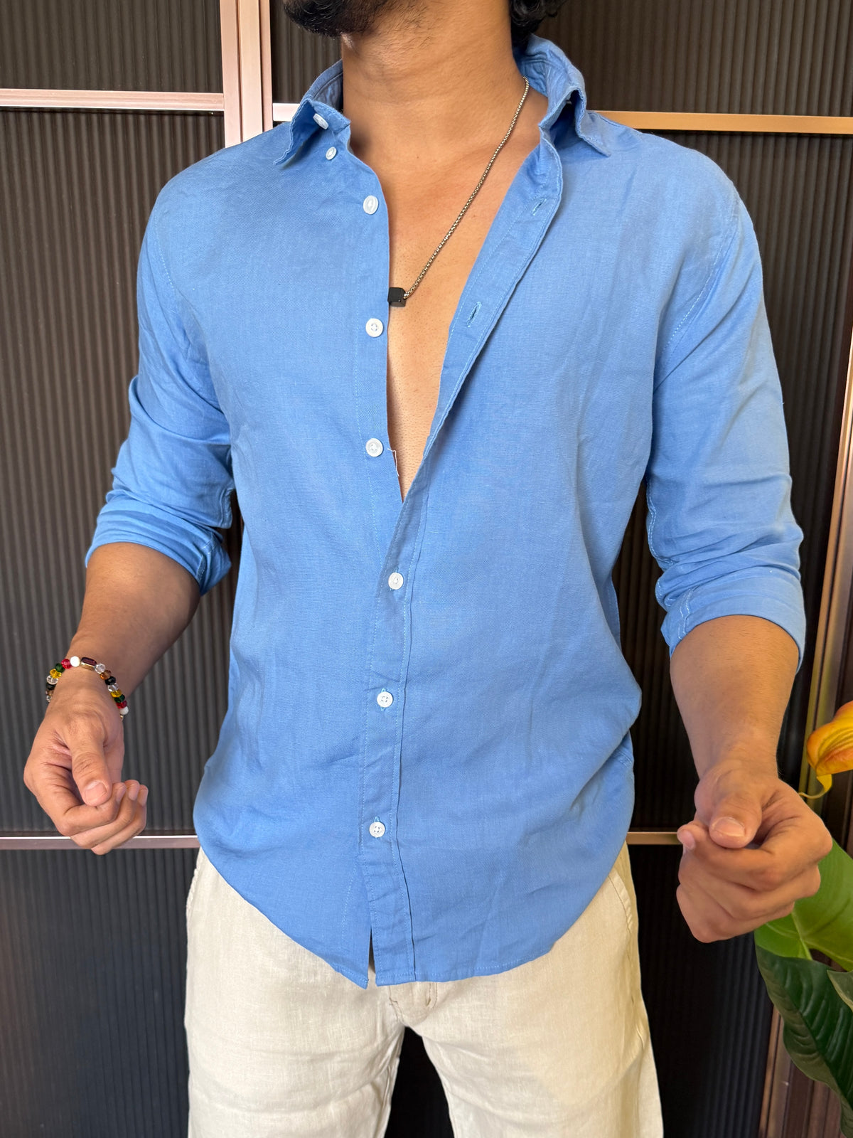 A Pure linen Blue Full Shirt