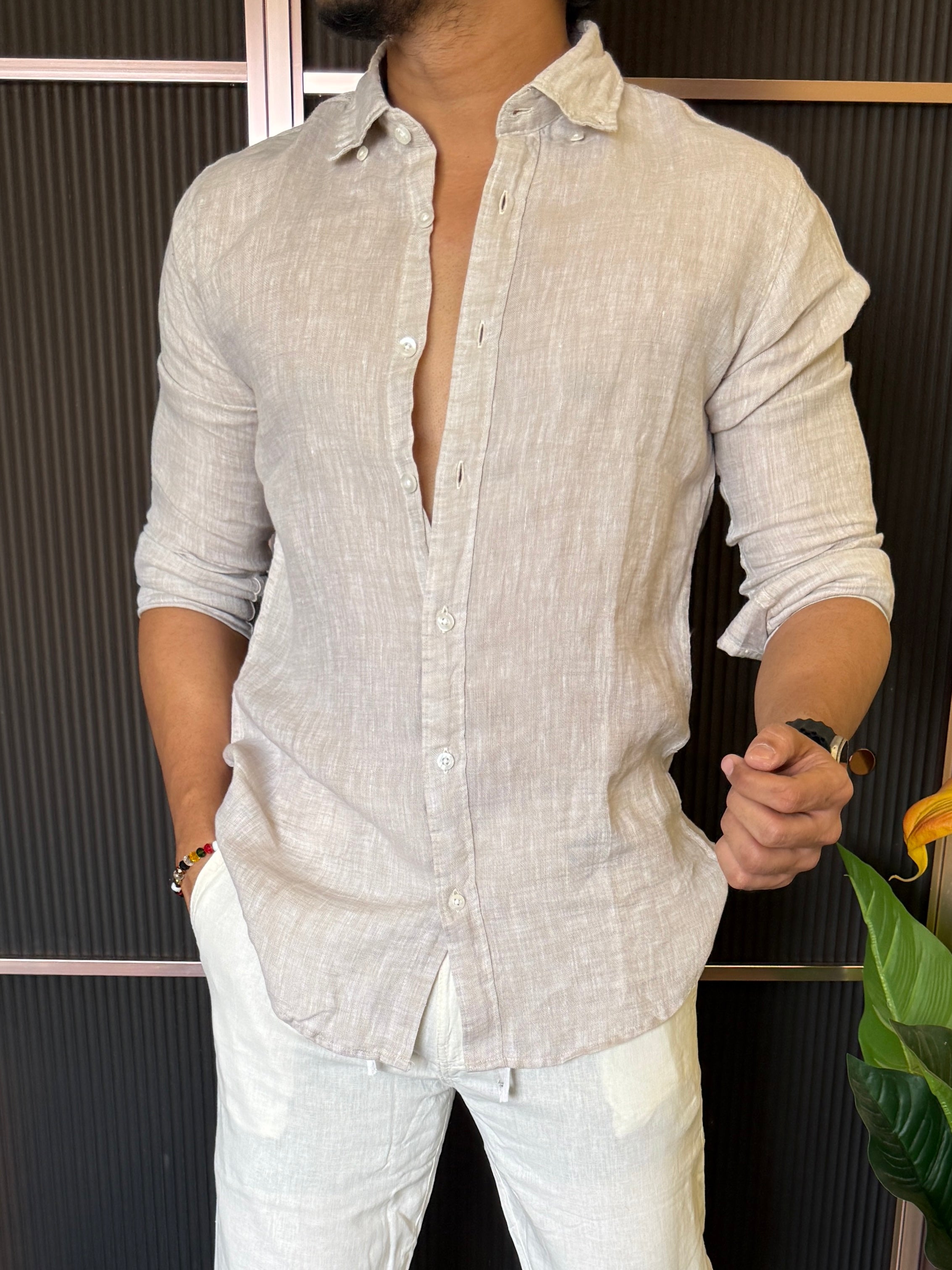 A Pure linen Cream Full Shirt