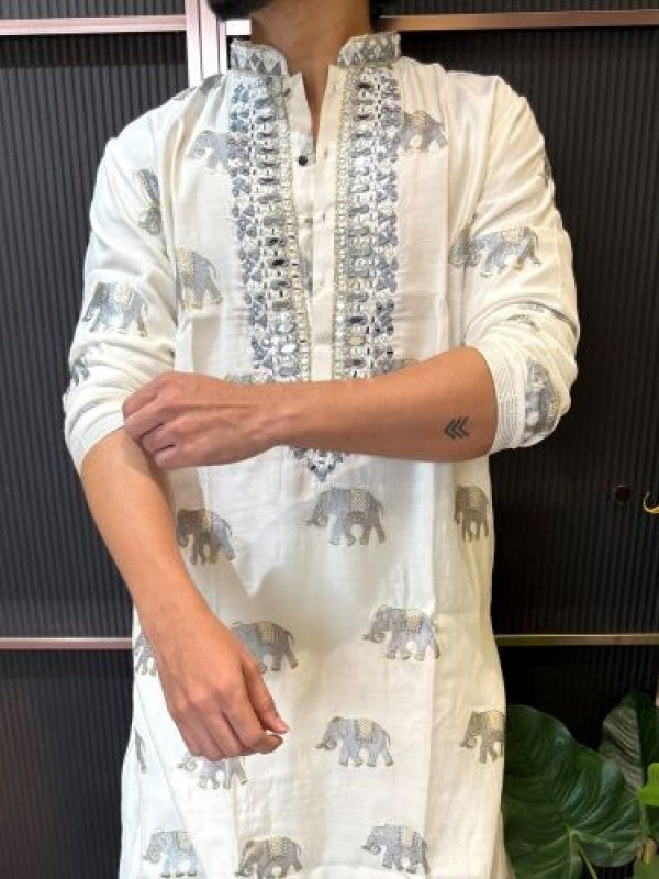 Premium Hand Work White Kurta