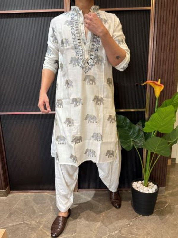 Premium Hand Work White Kurta