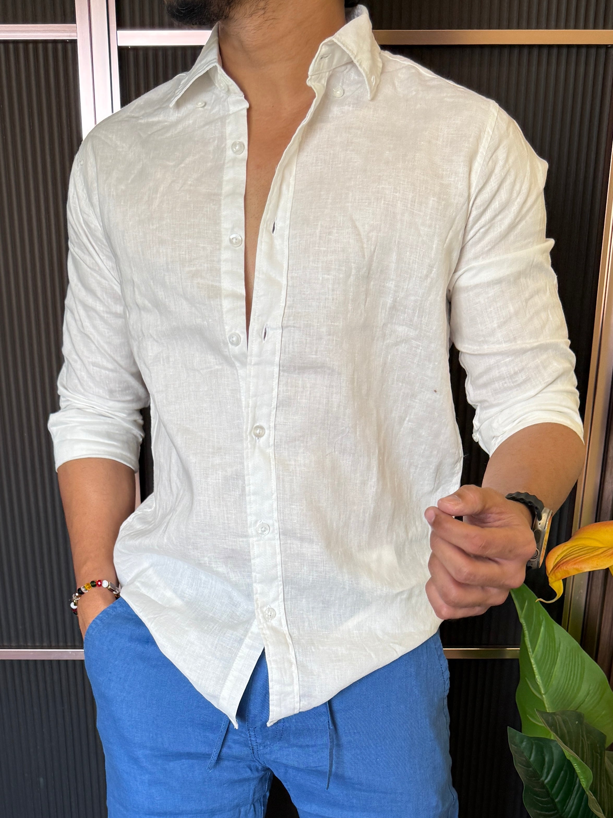 A Pure linen White Full Shirt