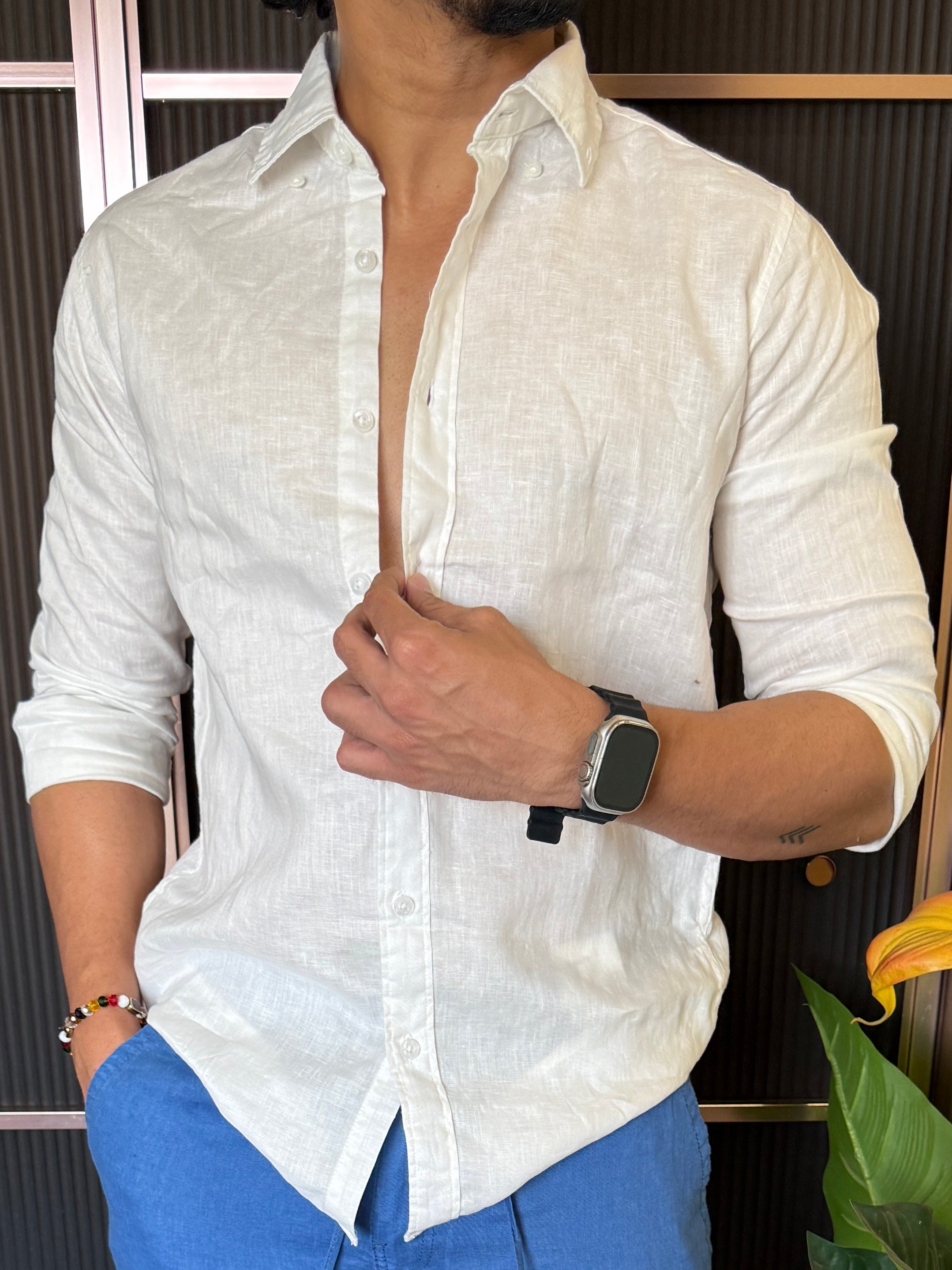 A Pure linen White Full Shirt
