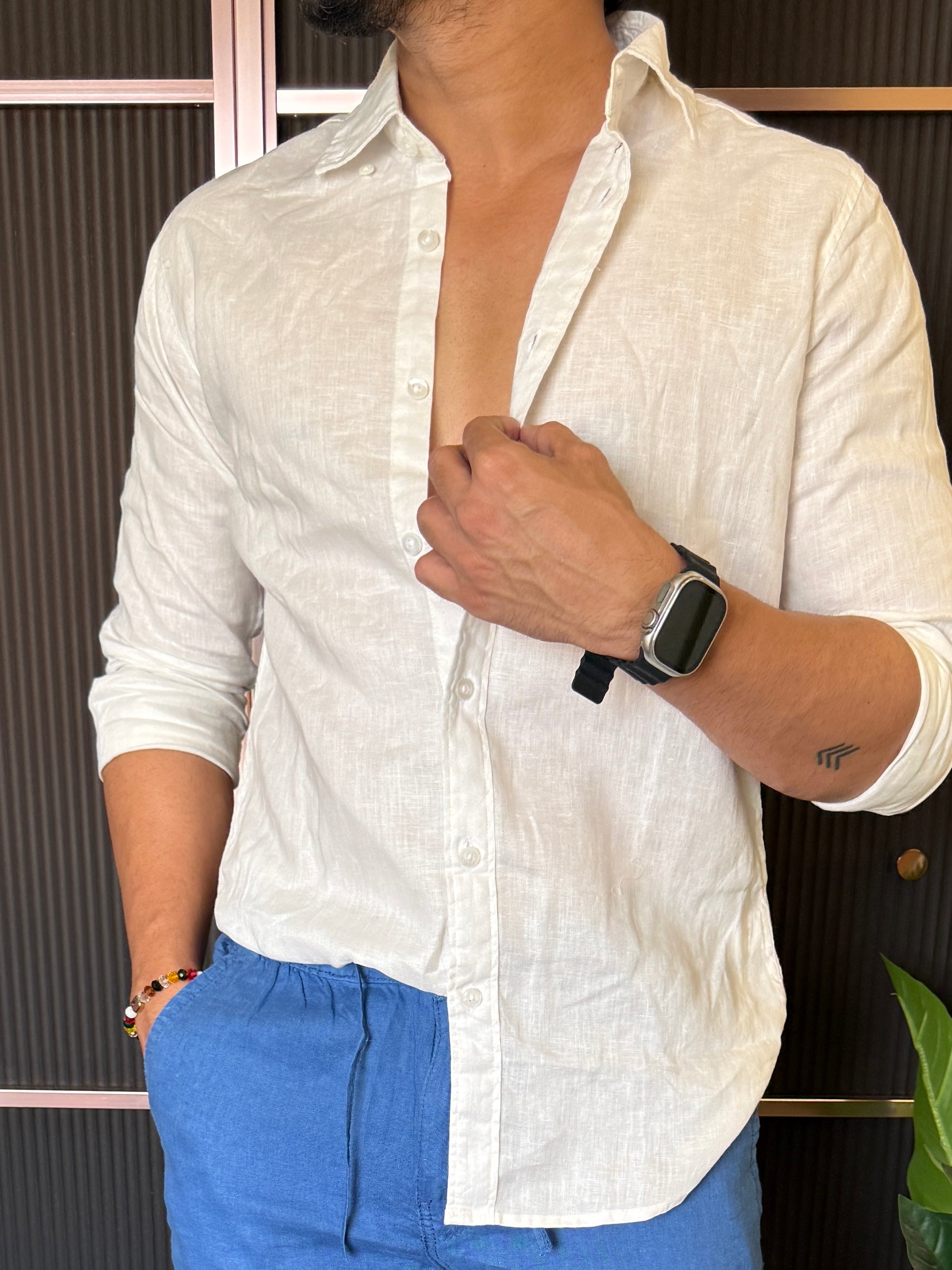 A Pure linen White Full Shirt