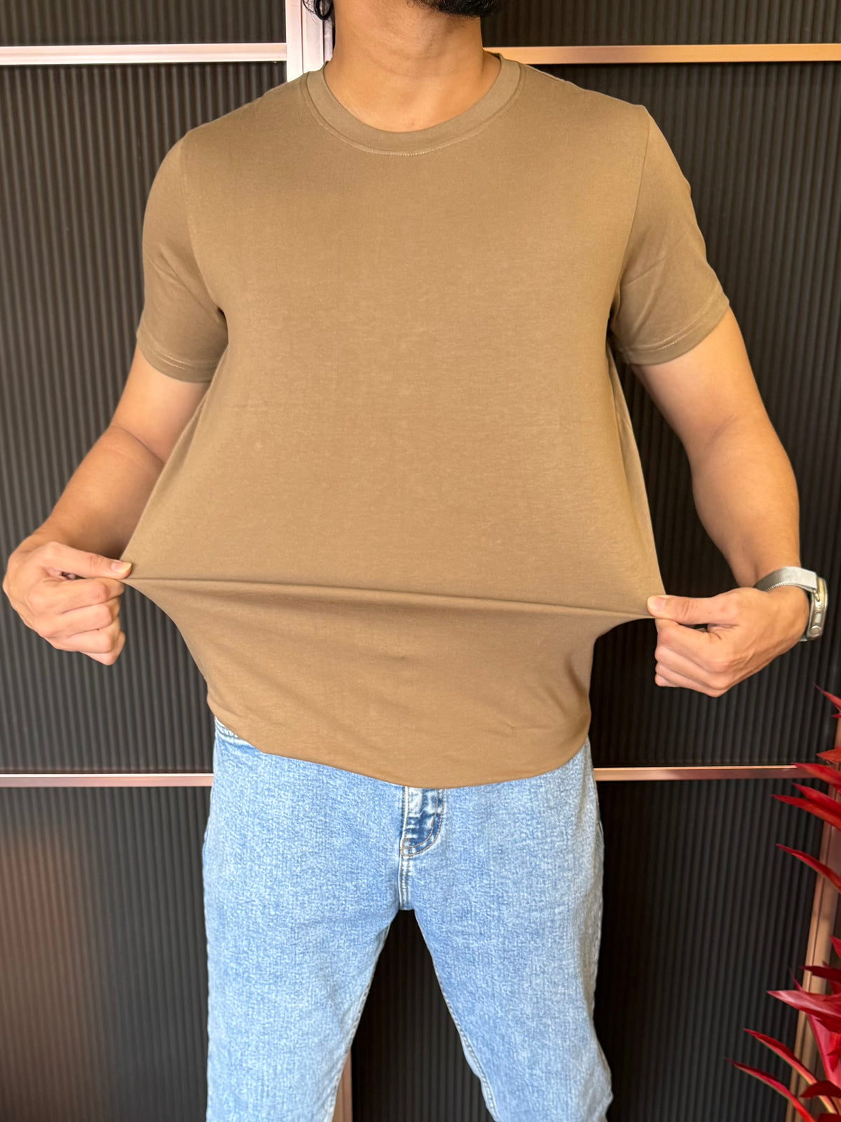 Cotton Lycra Camel Half T Shirt