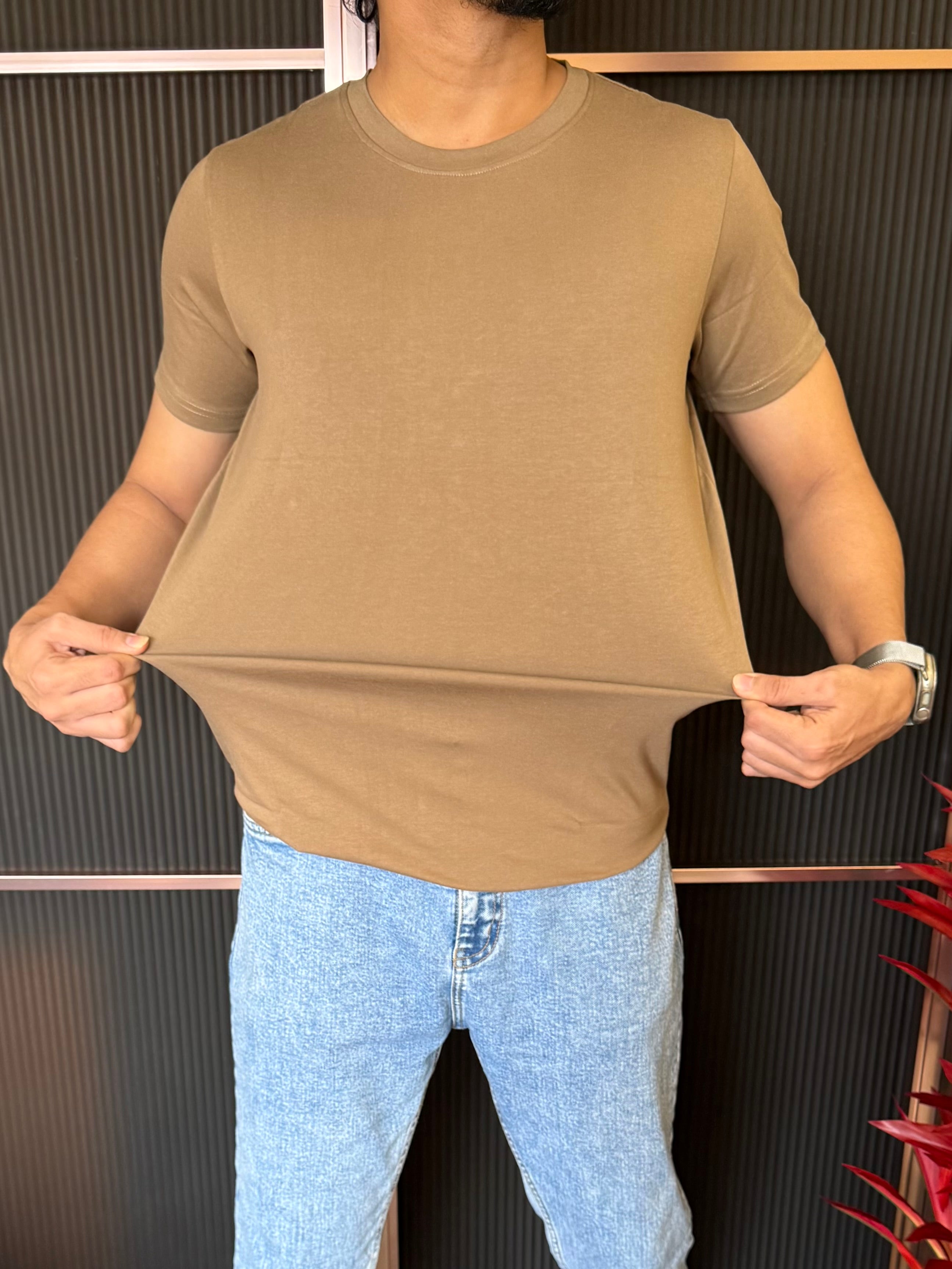 Cotton Lycra Camel Half T Shirt