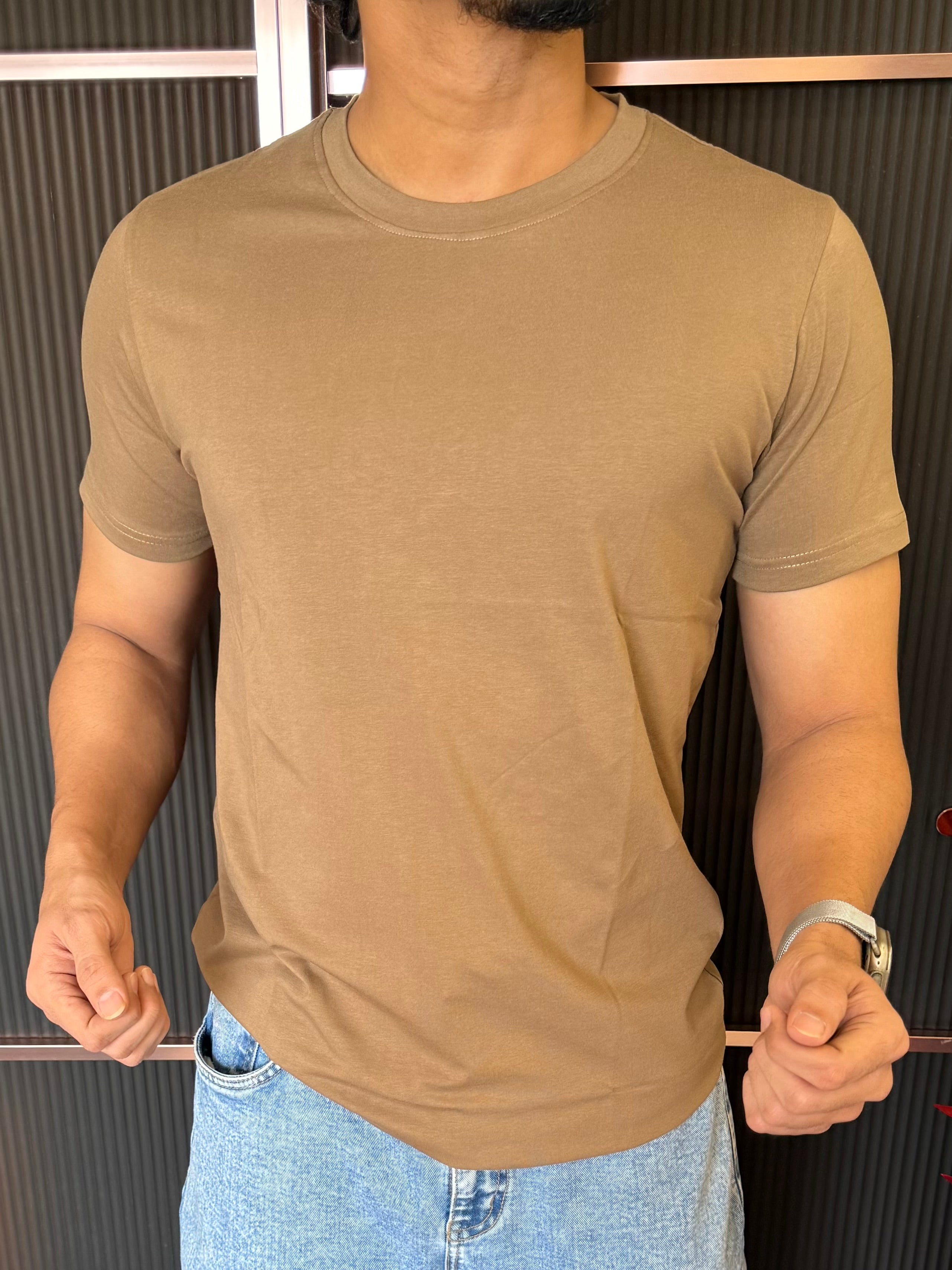 Cotton Lycra Camel Half T Shirt