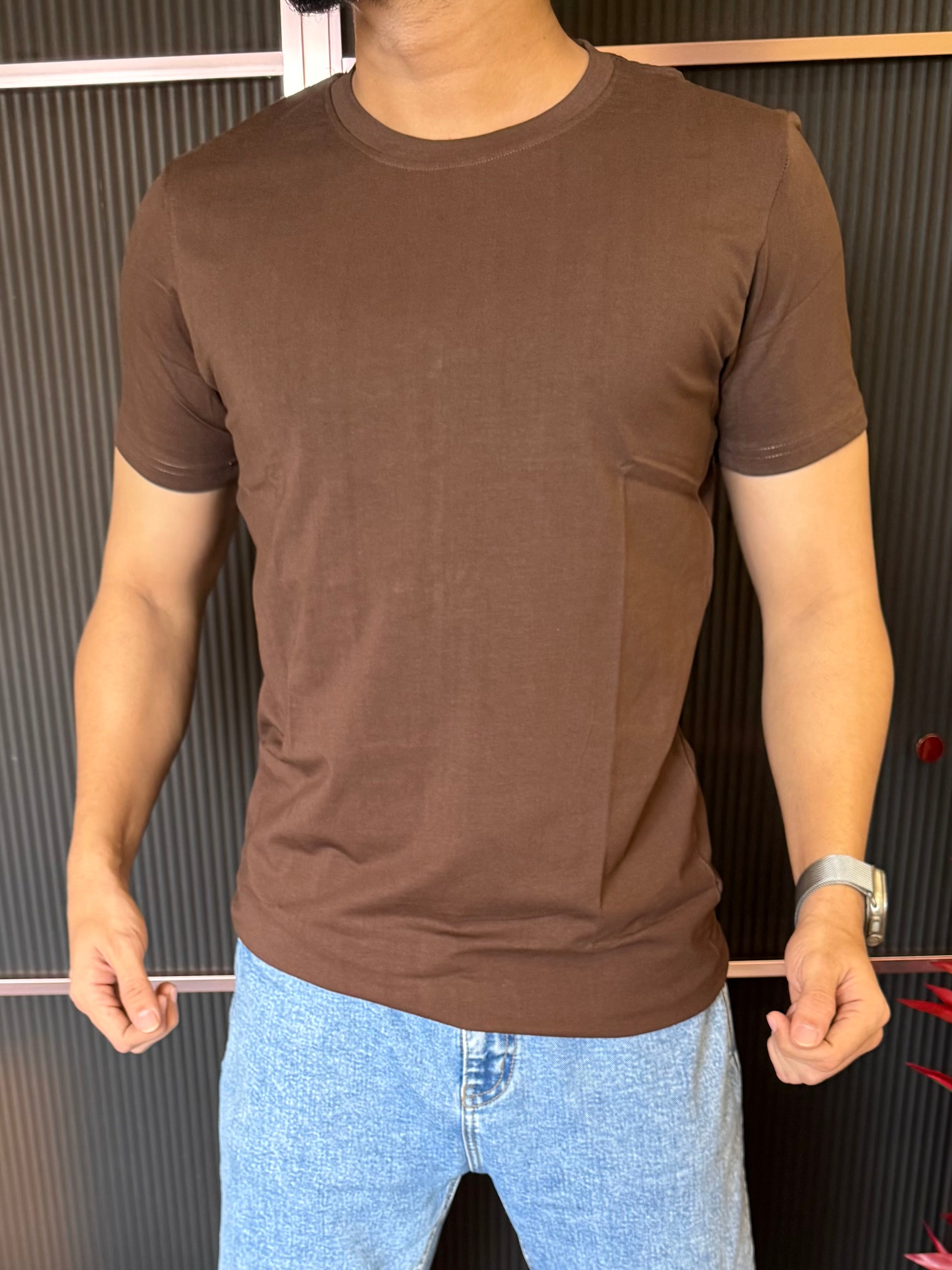 Cotton Lycra Dark Brown Half T Shirt