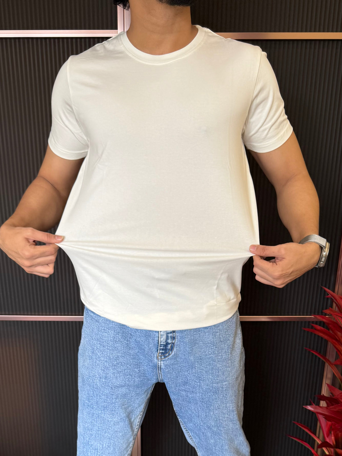 Cotton Lycra White Half T Shirt