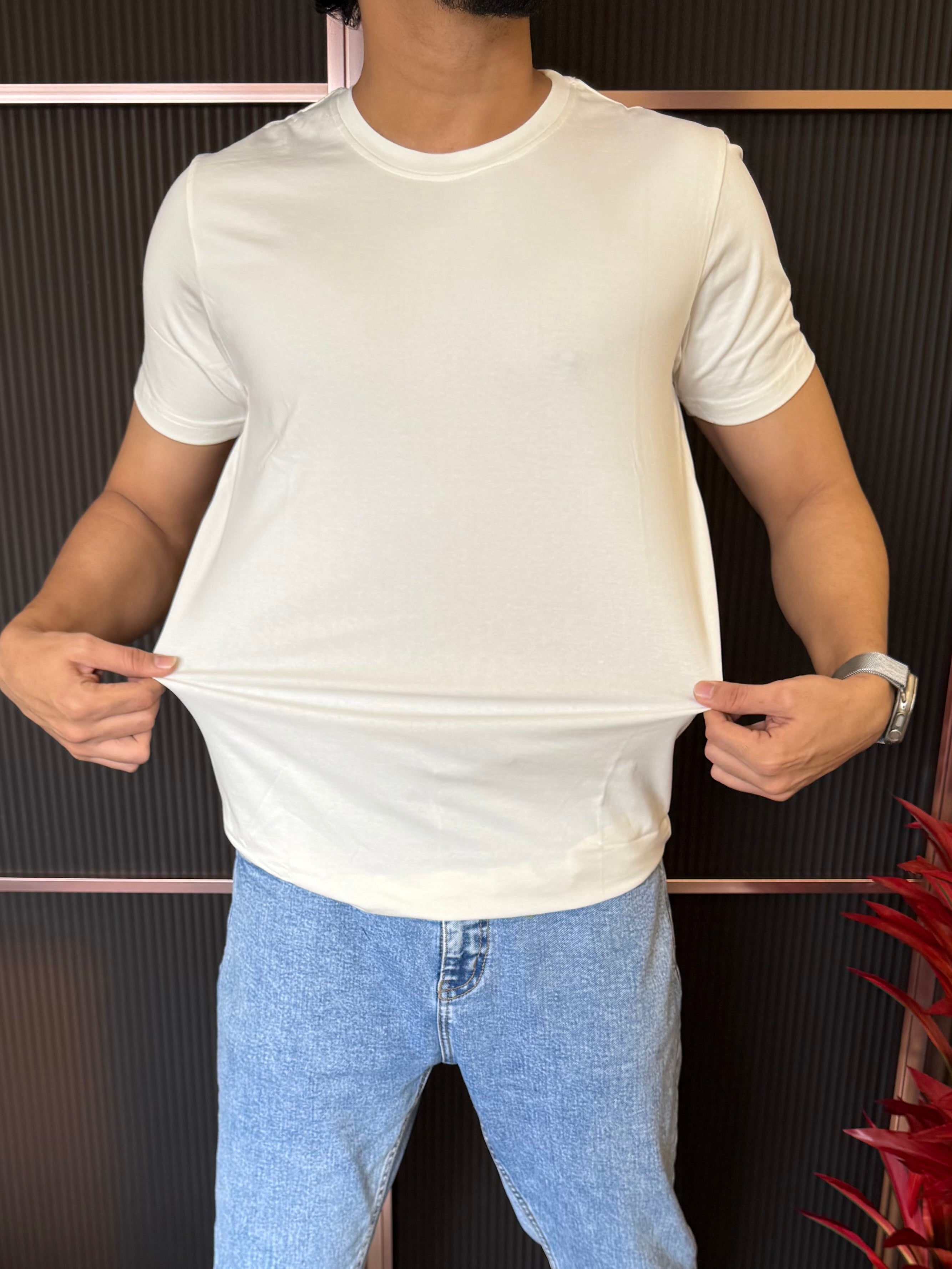Cotton Lycra White Half T Shirt