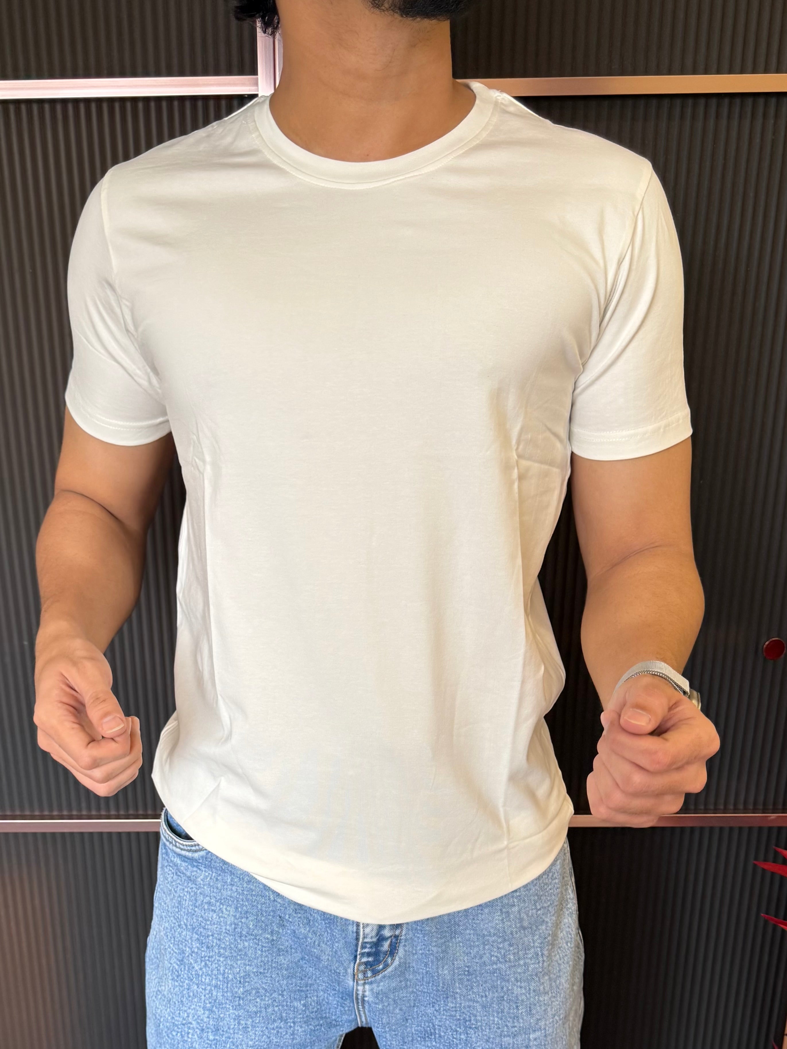Cotton Lycra White Half T Shirt