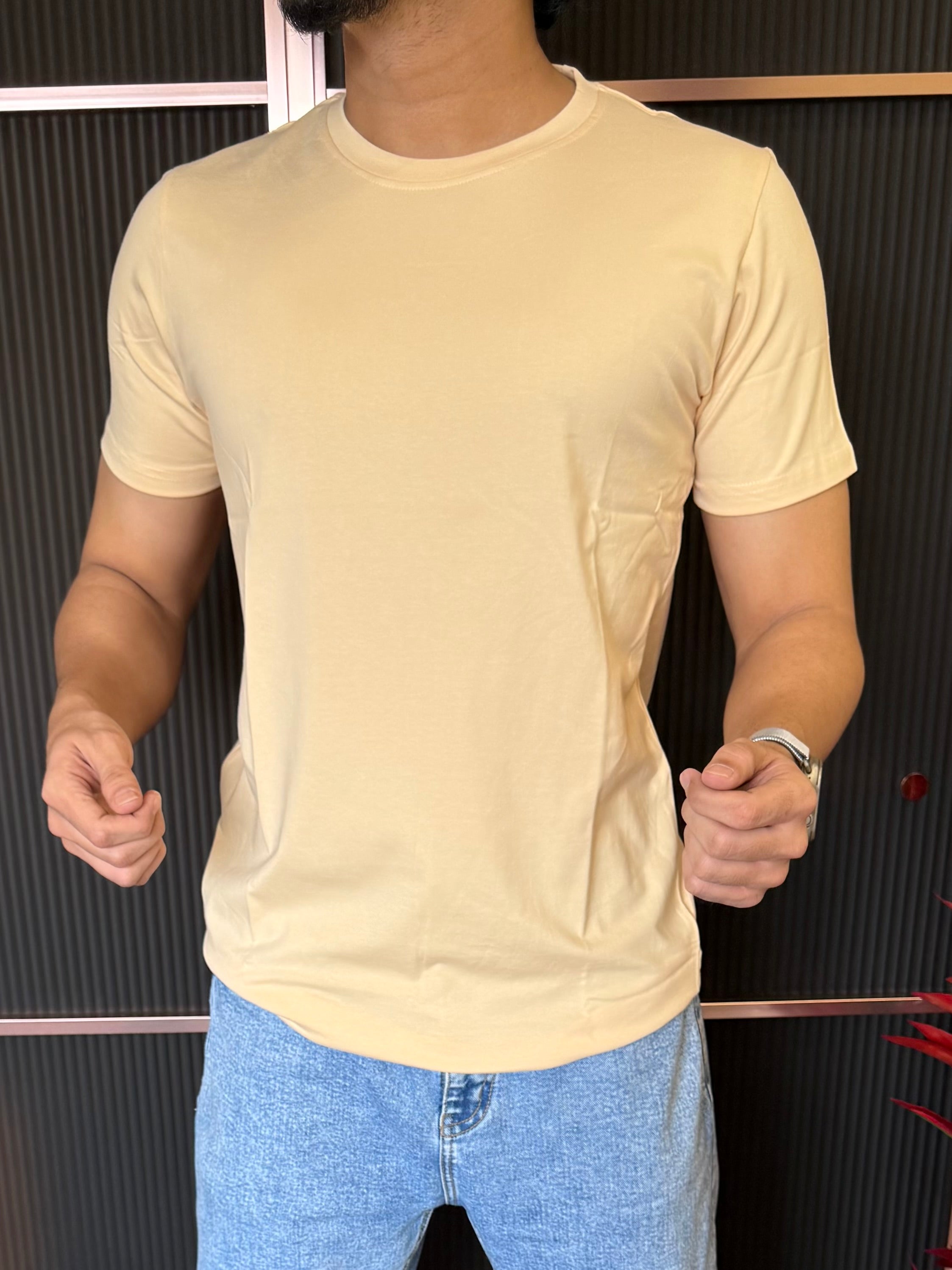 Cotton Lycra Yellow Half T Shirt