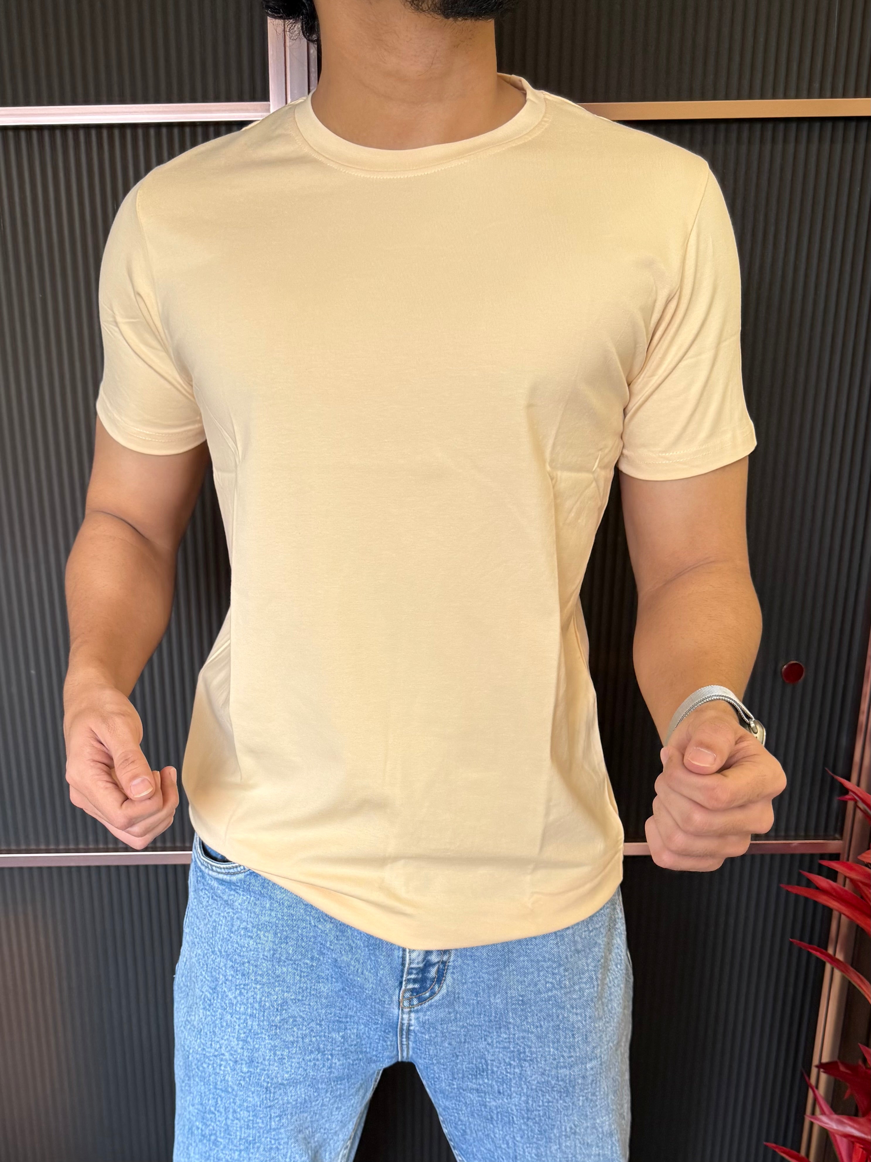 Cotton Lycra Yellow Half T Shirt