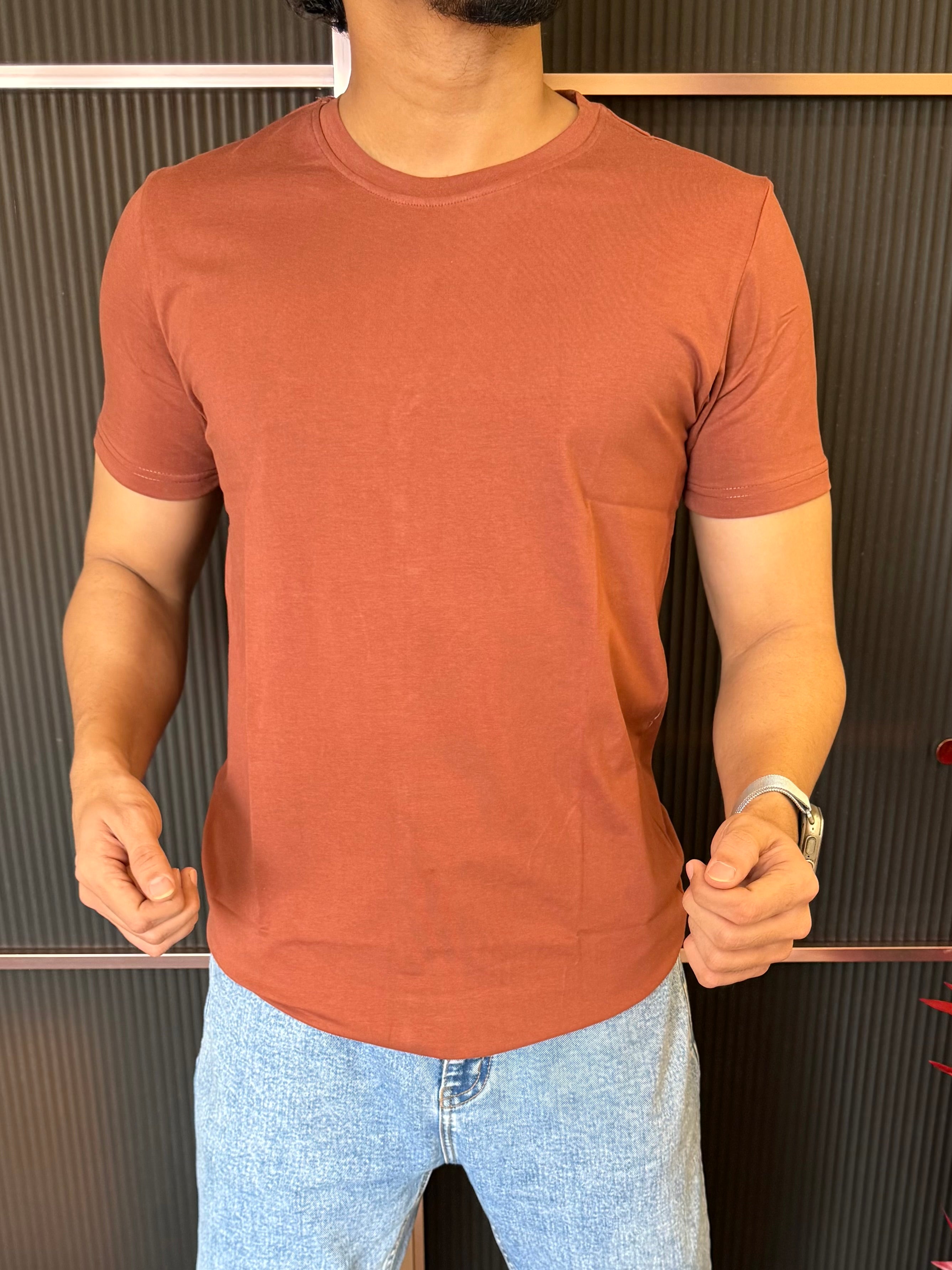 Cotton Lycra Rust Half T Shirt