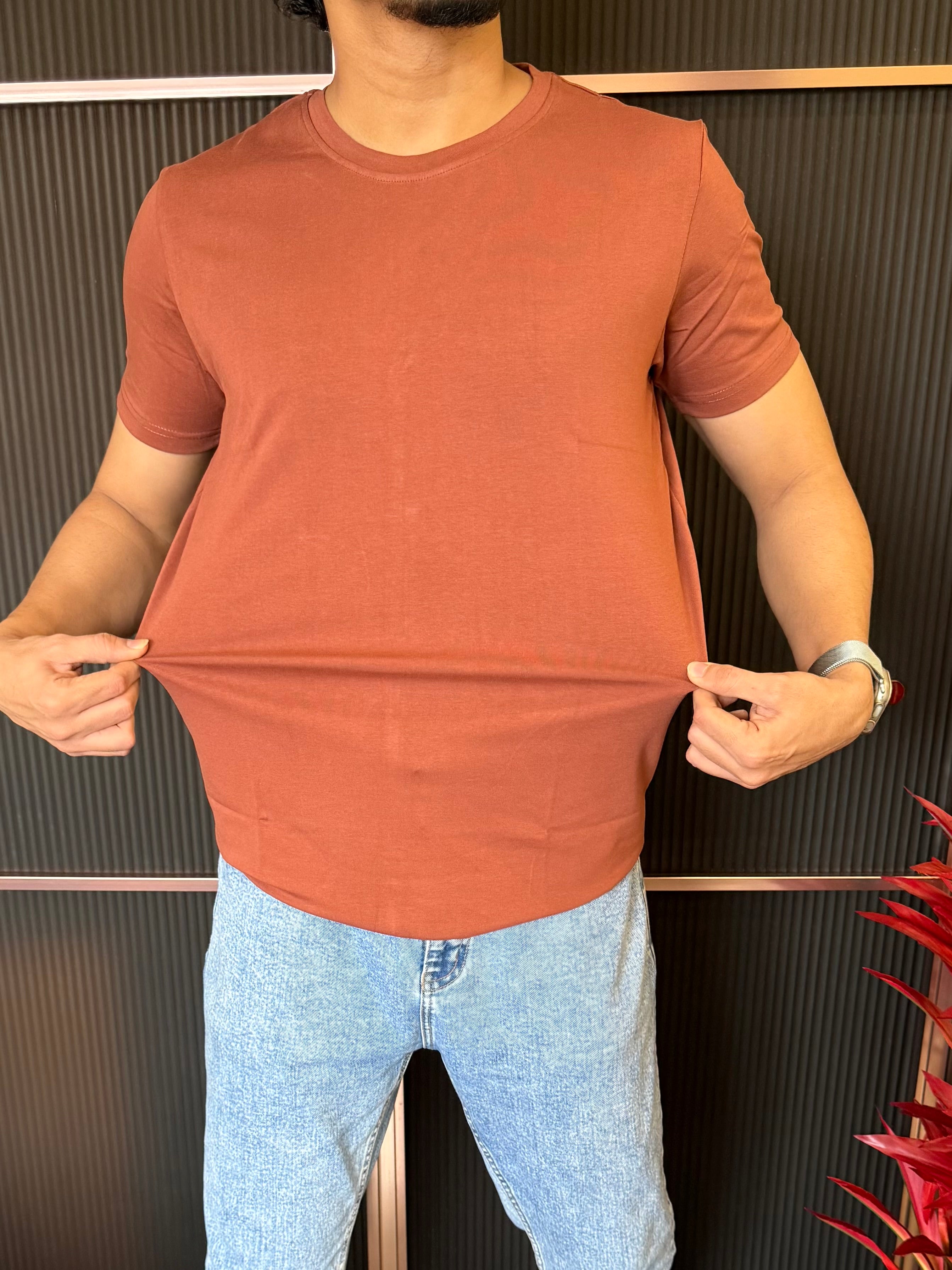 Cotton Lycra Rust Half T Shirt