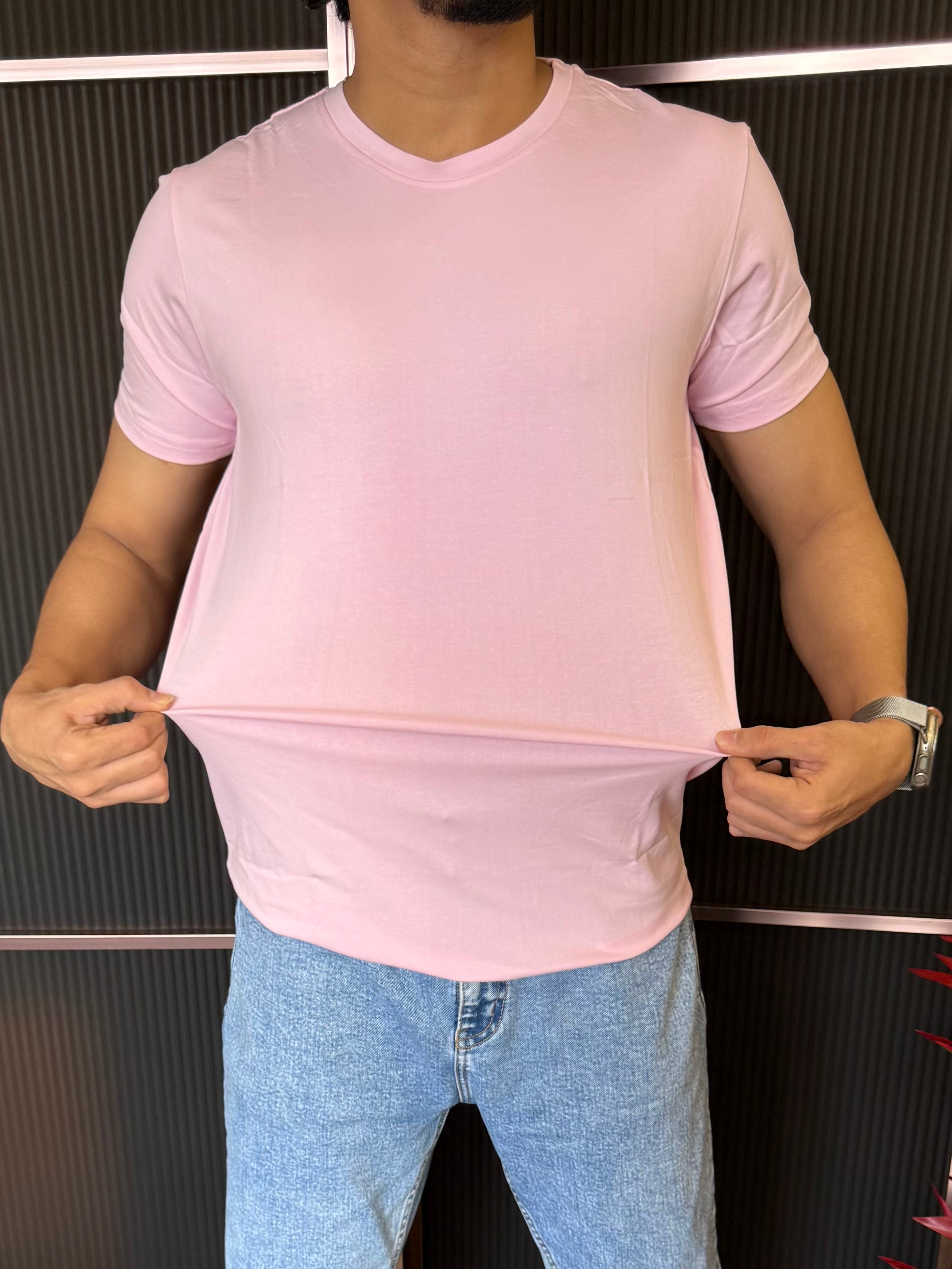 Cotton Lycra Pink Half T Shirt