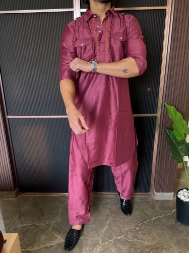 Pathani Set Maroon Colour With Paijama
