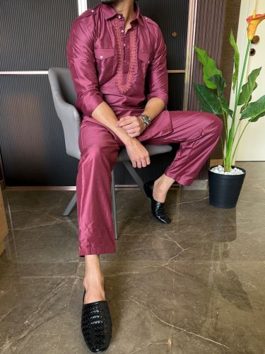 Pathani Set Maroon Colour With Paijama