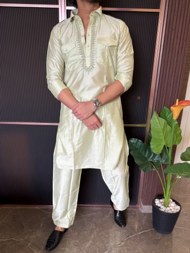 Pathani Set Pista Colour With Paijama