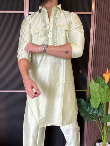 Pathani Set Pista Colour With Paijama
