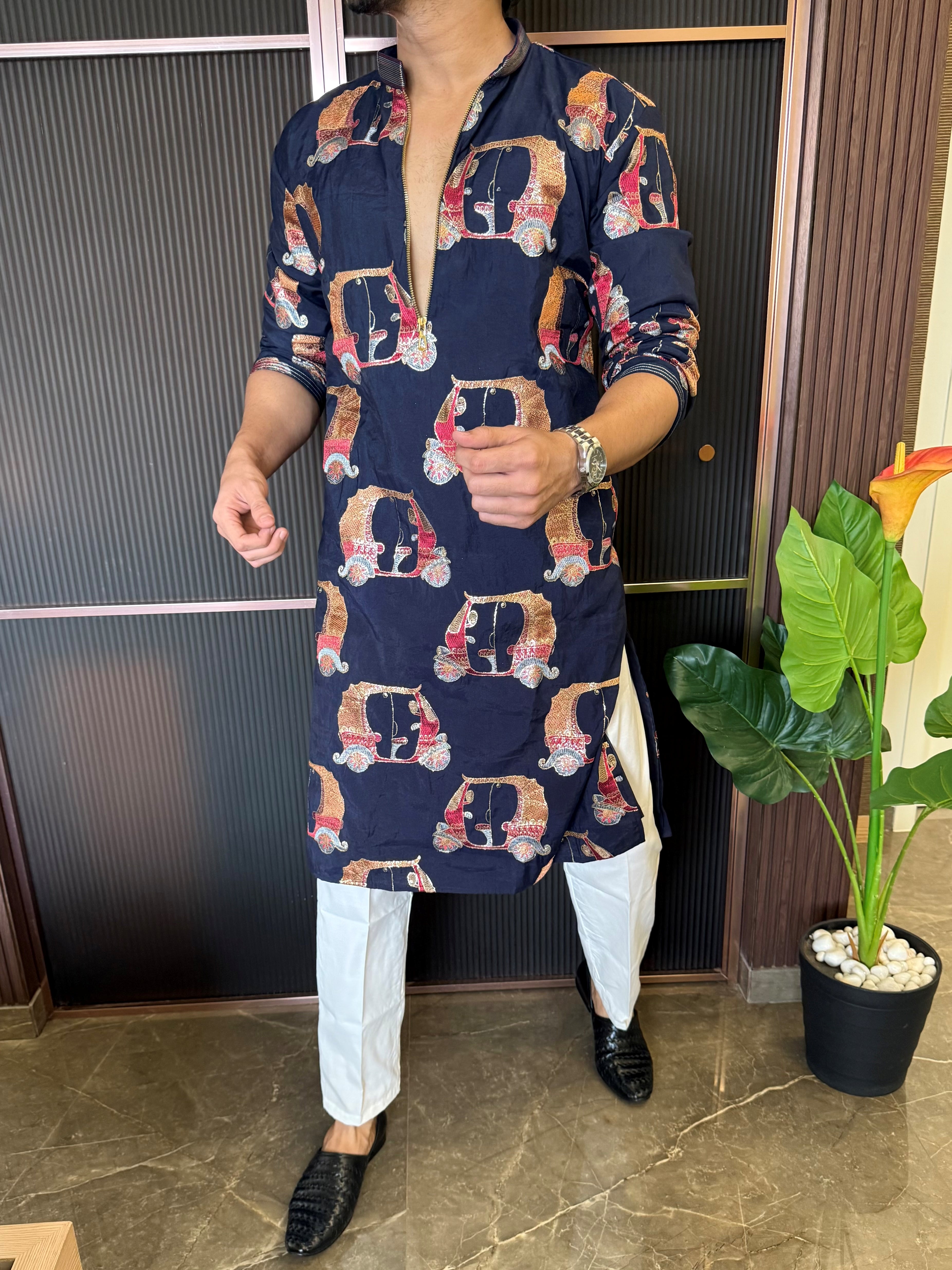 Premium Embroidery Navy Kurta